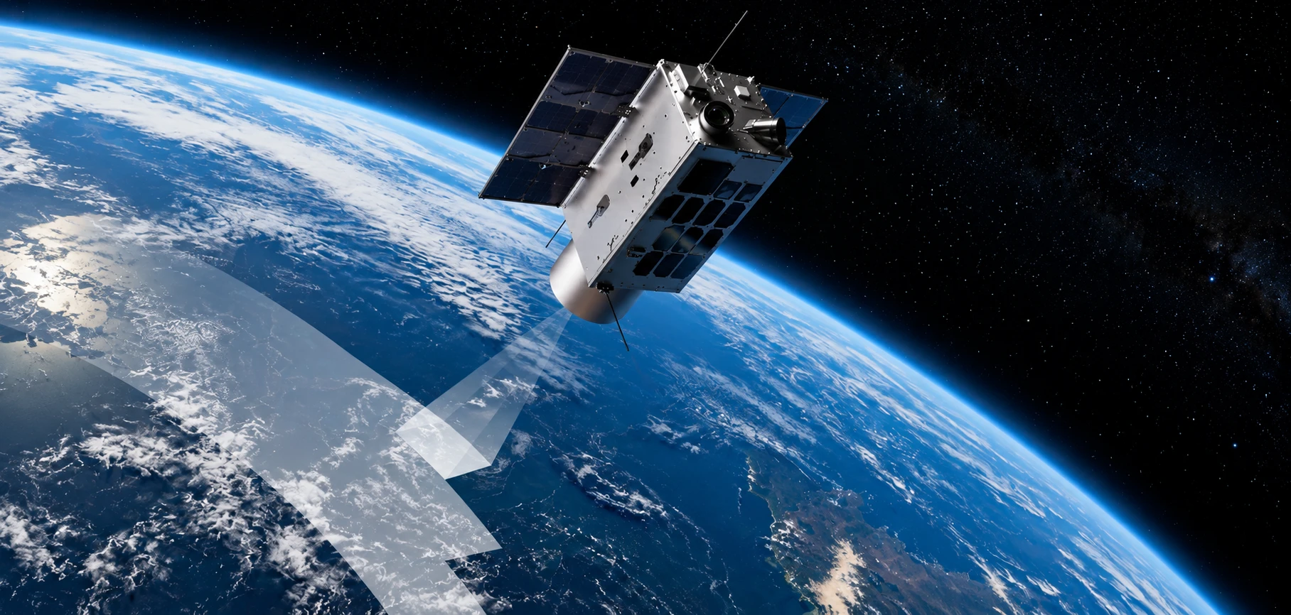 Dozor-1 small satellite above the Earth
